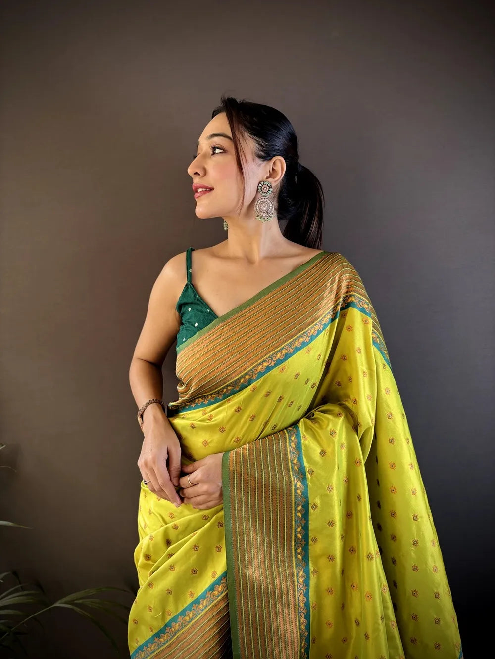 Paithani Silk Saree with Rich Copper Zari Weaving & Free Blouse